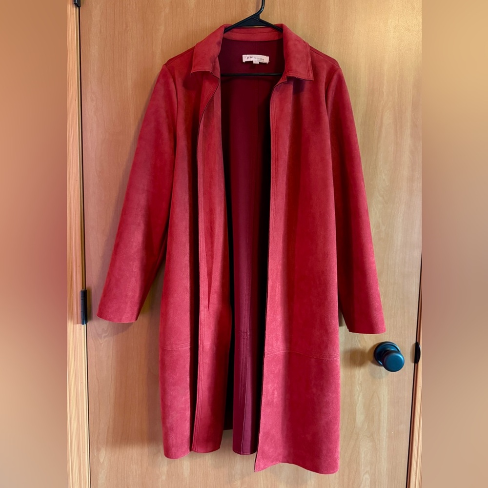 Philosophy Vibrant ‘Chili Pepper’ Red Faux Suede Trench Coat
